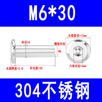 304 Stainless Steel Flat Head Beveled Hex Socket Nuts for Furniture Parting and Clamping M3 M4 M5 M6 M8