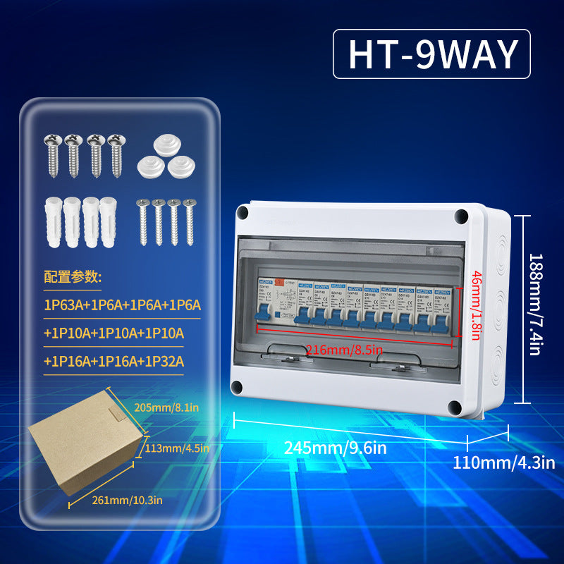 Outdoor waterproof distribution box, IP65 rated, surface-mounted plastic, household use, with circuit breaker, popular cross-border e-commerce product.
