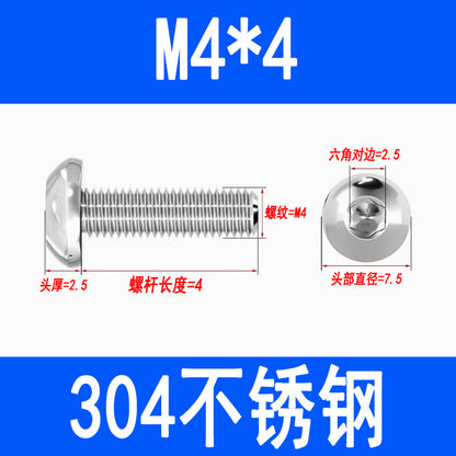 304 Stainless Steel Semi-round Head Hex Socket Head Screws Pan Head Screws Flat Round Head Mushroom Head Bolts M3 M4 M5 M6 M8