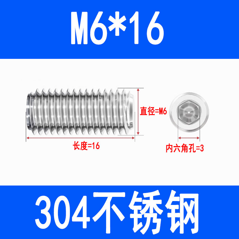 304 Stainless Steel Socket Head Set Screws, Recessed End, Set Screws, M3, M4, M5, M6, M8, M10, M12