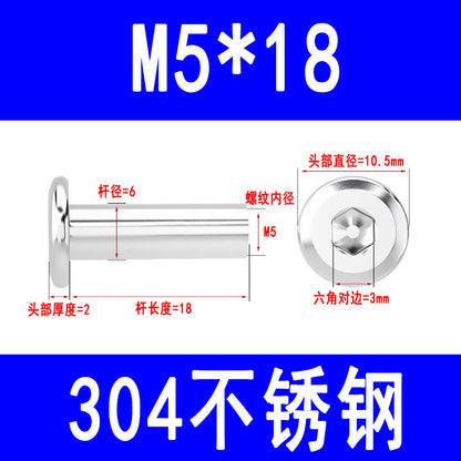 304 Stainless Steel Flat Head Beveled Hex Socket Nuts for Furniture Parting and Clamping M3 M4 M5 M6 M8