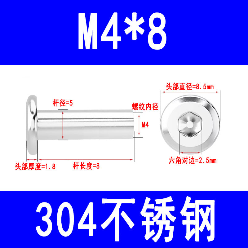 304 Stainless Steel Flat Head Beveled Hex Socket Nuts for Furniture Parting and Clamping M3 M4 M5 M6 M8