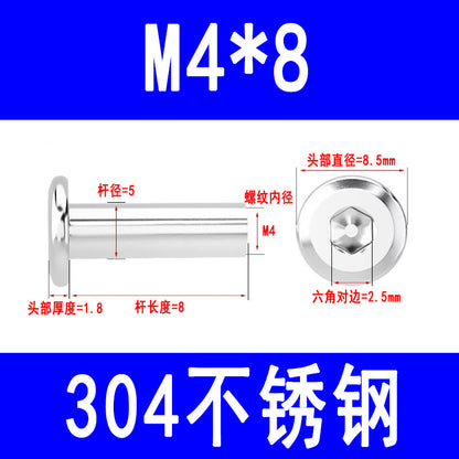 304 Stainless Steel Flat Head Beveled Hex Socket Nuts for Furniture Parting and Clamping M3 M4 M5 M6 M8