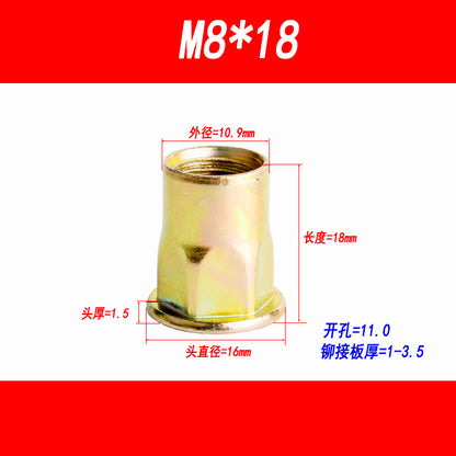 Flat head hexagonal rivet nut, pull nut, rivet cap, flat head pull nut, pull nut M3 M4 M5 M6 M8 M10 M12