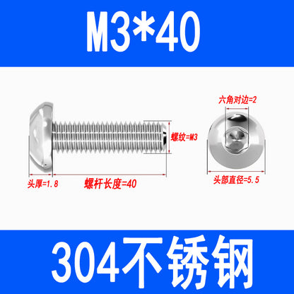 304 Stainless Steel Semi-round Head Hex Socket Head Screws Pan Head Screws Flat Round Head Mushroom Head Bolts M3 M4 M5 M6 M8
