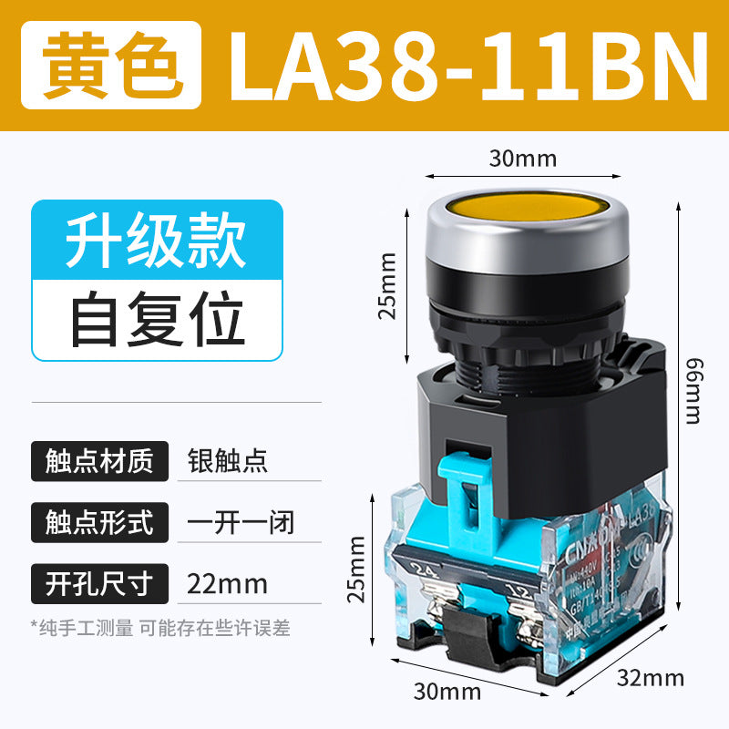 LA38-11BN Round Flat-Head Push Button Switch, Self-Resetting, Jog, Self-Locking, Start/Stop, with Symbols and Markings 22