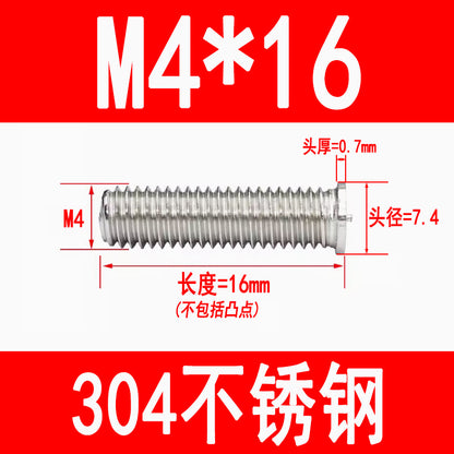 PT type 304 stainless steel welded screws, including welded studs, spot welded studs, and welded bolts (M3, M4, M5, M6, M8).