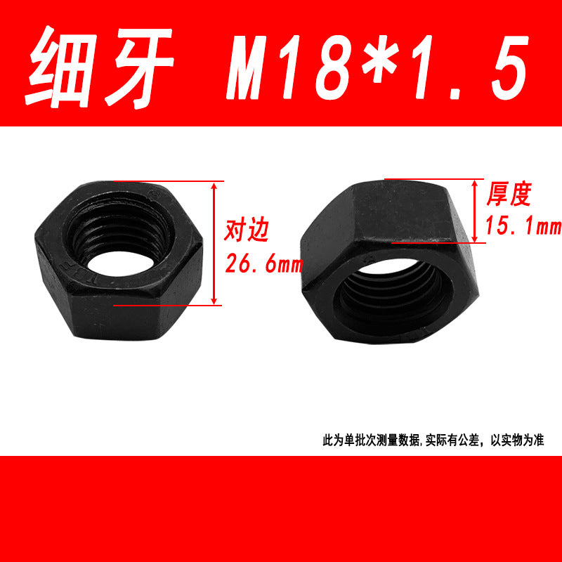 Black 8.8 grade hexagonal nut, high strength, external hexagonal screw cap, fine thread M6, M8, M10, M12, M16, M20