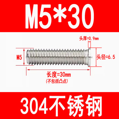 PT type 304 stainless steel welded screws, including welded studs, spot welded studs, and welded bolts (M3, M4, M5, M6, M8).