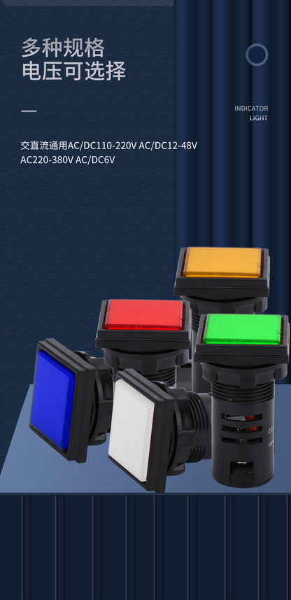 LED Power Indicator AD16-22F Square Signal Light (Red/Green) 220V Distribution Box 24V/380V 22MM