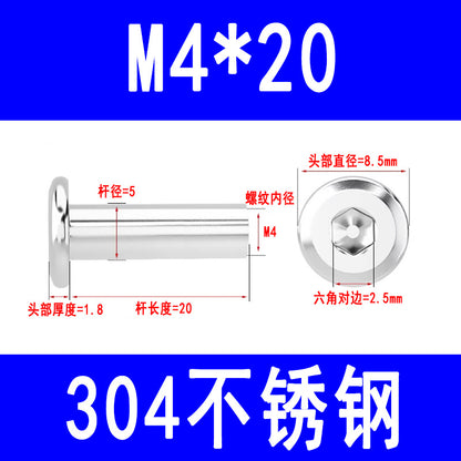 304 Stainless Steel Flat Head Beveled Hex Socket Nuts for Furniture Parting and Clamping M3 M4 M5 M6 M8