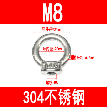 304 stainless steel eye bolts, ring bolts, marine bolts, lifting slings, eye nuts, round screws M6-M24