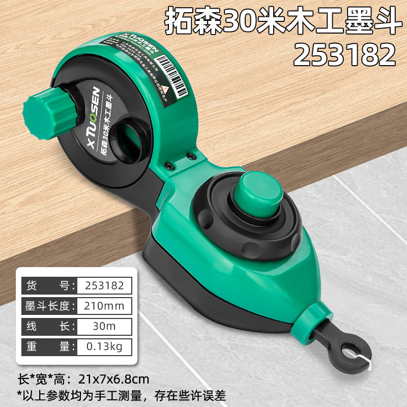 Automatic ink line marking device for construction sites, one-person set, three-piece set: ink line marker, toner, cotton thread, ink line for construction sites.