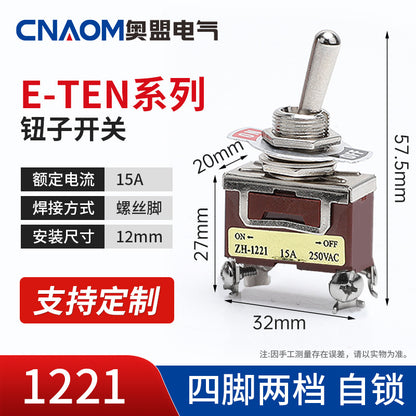 32A High-Quality Purple Toggle Switch 1021 (ETEN-1322), 6-Pin, Three-Position, 12mm Actuation, 15A, 250V