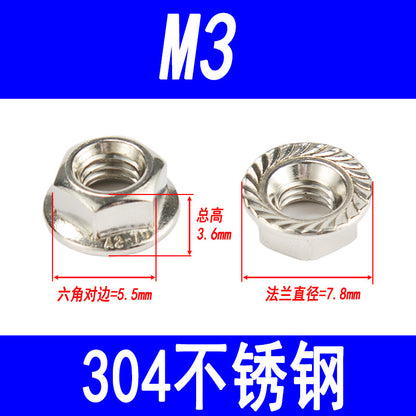 304 Stainless Steel Flange Nuts, Hexagonal with Washer, Anti-slip and Anti-loosening Nuts, M3 M4 M5 M6 M8 M10 M12 M16