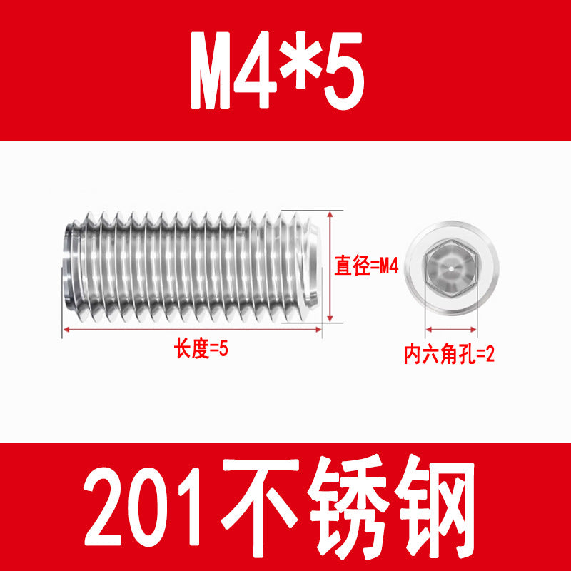 201 Stainless Steel Flat End Hexagonal Set Screw Machine Meter Top Screw Stop Screw M3M4M5M6M8M10M12