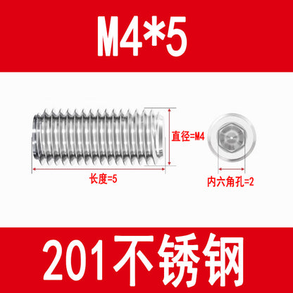 201 Stainless Steel Flat End Hexagonal Set Screw Machine Meter Top Screw Stop Screw M3M4M5M6M8M10M12