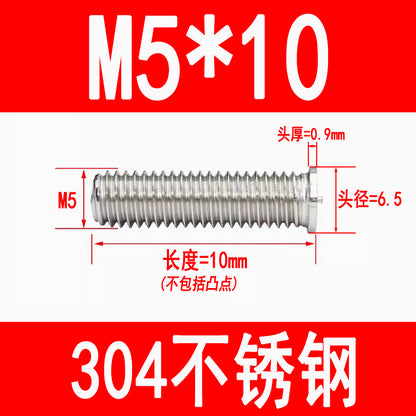 PT type 304 stainless steel welded screws, including welded studs, spot welded studs, and welded bolts (M3, M4, M5, M6, M8).