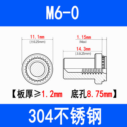 304 Stainless Steel Waterproof Nuts, Waterproof Press-fit Studs, Sealing Studs, Pressure Plate Nuts M3 M4 M5 M6