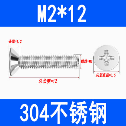 304 Stainless Steel Phillips Countersunk Head Screws, Phillips Recessed Flat Head Screws, Machine Thread Screws M2 M3 M4 M5 M6 M8