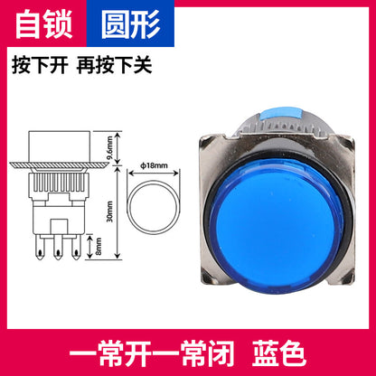 LA16Y-11 Self-resetting, self-locking, LA16-11 round 16mm mini push-button switch, square, on/off.