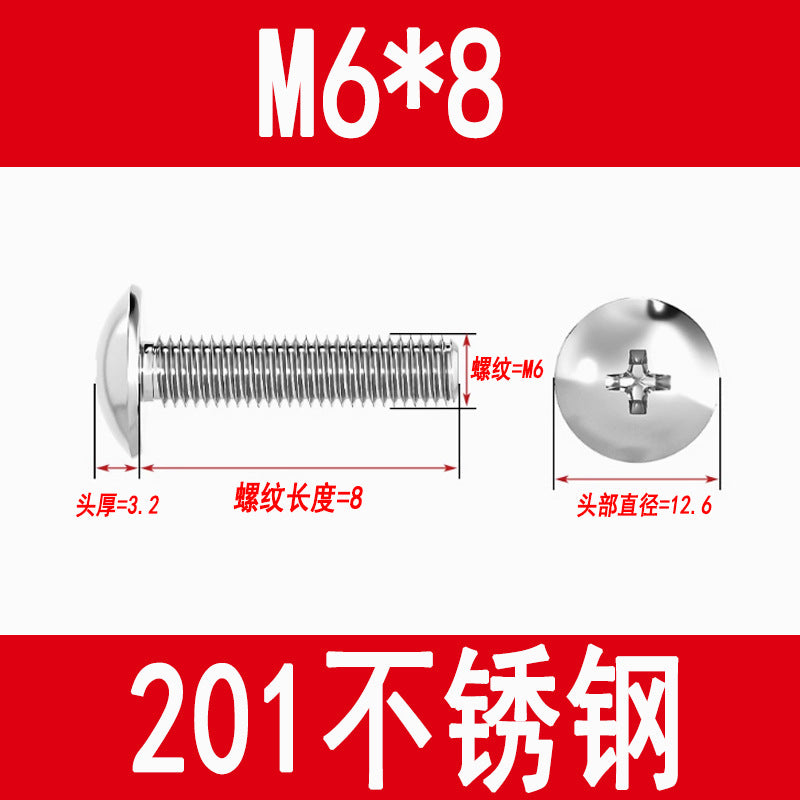 201 Stainless Steel Large Flat Head Screws Tm Mushroom Head Screws Cross Umbrella Head Machine Screws M3M4M5M6