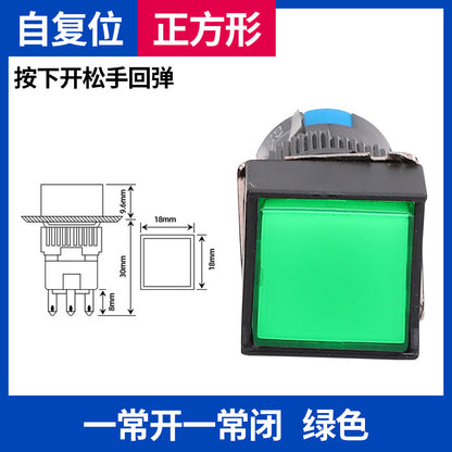 LA16Y-11 Self-resetting, self-locking, LA16-11 round 16mm mini push-button switch, square, on/off.