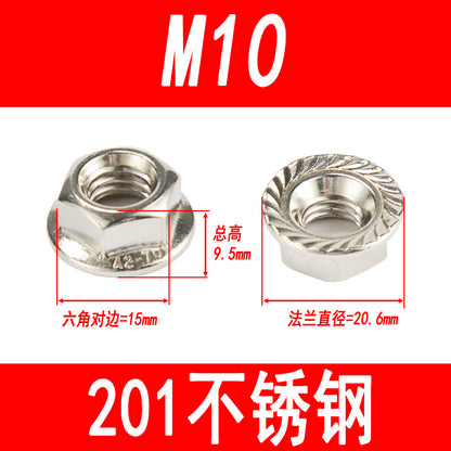 Manufacturer 201 Stainless Steel Flange Nut Hexagonal Padded Nut Anti-Slip Nut M3M4M5M6M8M10M12M14