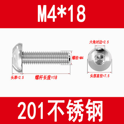201 Stainless Steel Half-Round Head Hexagon Socket Screws Pan Head Mushroom Head Screws Round Cup Bolts M3M4M5M6M8M10