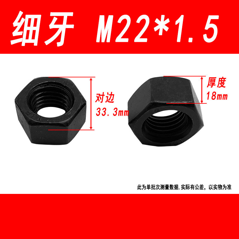 Black 8.8 grade hexagonal nut, high strength, external hexagonal screw cap, fine thread M6, M8, M10, M12, M16, M20