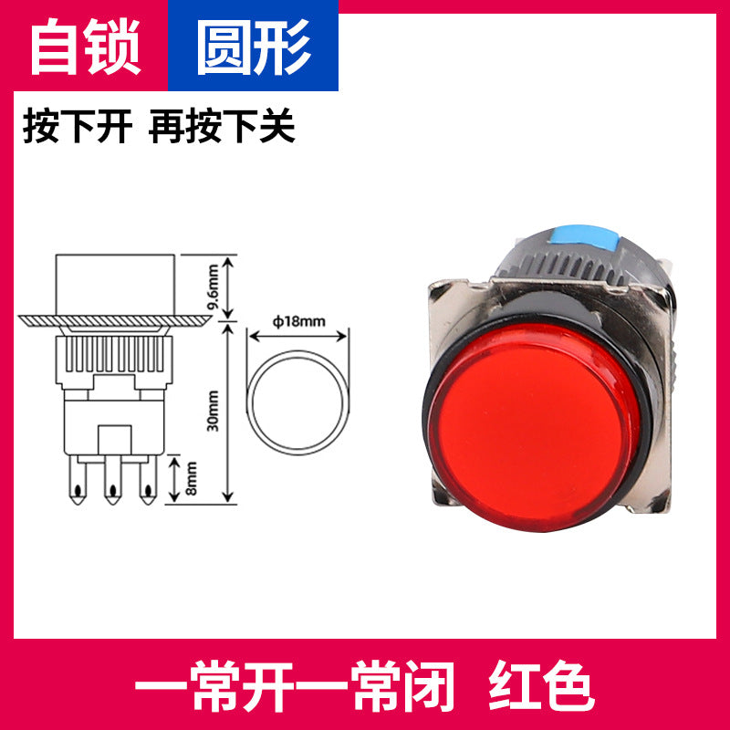 LA16Y-11 Self-resetting, self-locking, LA16-11 round 16mm mini push-button switch, square, on/off.