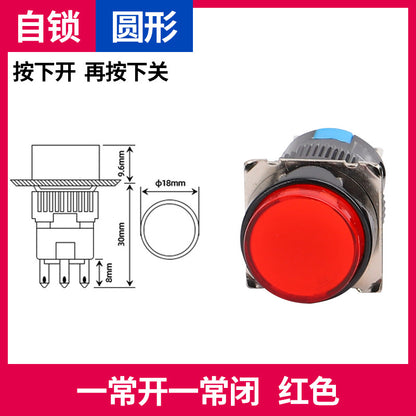 LA16Y-11 Self-resetting, self-locking, LA16-11 round 16mm mini push-button switch, square, on/off.