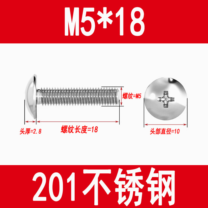 201 Stainless Steel Large Flat Head Screws Tm Mushroom Head Screws Cross Umbrella Head Machine Screws M3M4M5M6