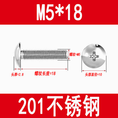201 Stainless Steel Large Flat Head Screws Tm Mushroom Head Screws Cross Umbrella Head Machine Screws M3M4M5M6