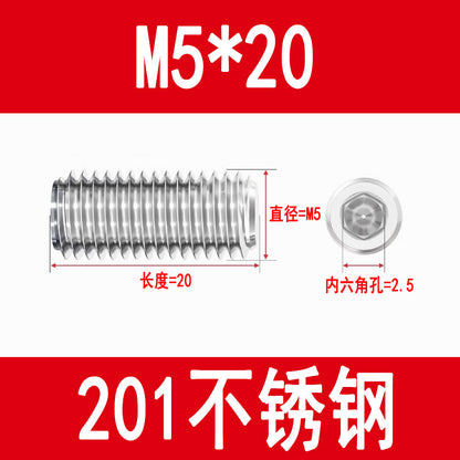 201 Stainless Steel Flat End Hexagonal Set Screw Machine Meter Top Screw Stop Screw M3M4M5M6M8M10M12