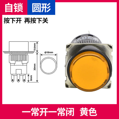 LA16Y-11 Self-resetting, self-locking, LA16-11 round 16mm mini push-button switch, square, on/off.