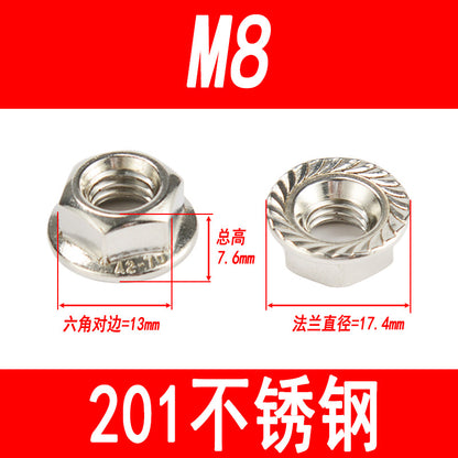 Manufacturer 201 Stainless Steel Flange Nut Hexagonal Padded Nut Anti-Slip Nut M3M4M5M6M8M10M12M14
