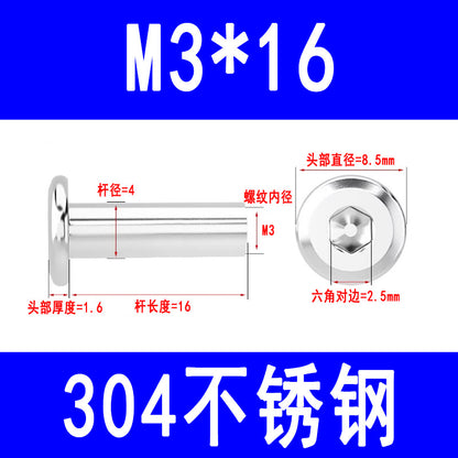304 Stainless Steel Flat Head Beveled Hex Socket Nuts for Furniture Parting and Clamping M3 M4 M5 M6 M8