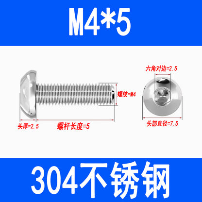 304 Stainless Steel Semi-round Head Hex Socket Head Screws Pan Head Screws Flat Round Head Mushroom Head Bolts M3 M4 M5 M6 M8