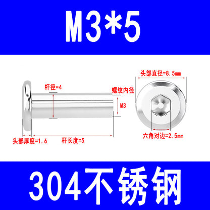 304 Stainless Steel Flat Head Beveled Hex Socket Nuts for Furniture Parting and Clamping M3 M4 M5 M6 M8