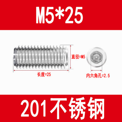 201 Stainless Steel Flat End Hexagonal Set Screw Machine Meter Top Screw Stop Screw M3M4M5M6M8M10M12