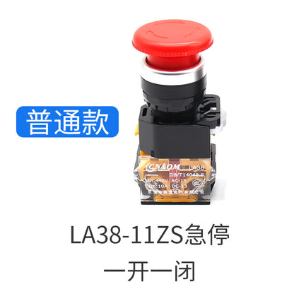 Emergency stop button switch LA38-11ZS emergency stop self-locking emergency stop switch STOP opening 22, one open and one closed.