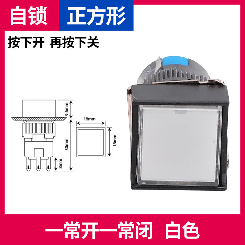 LA16Y-11 Self-resetting, self-locking, LA16-11 round 16mm mini push-button switch, square, on/off.