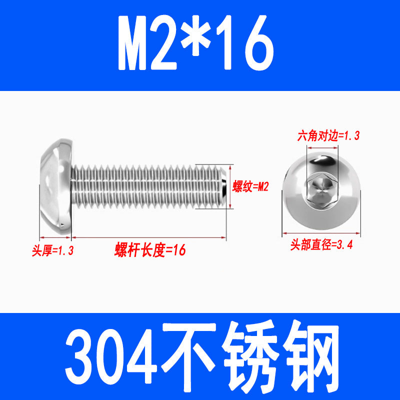304 Stainless Steel Semi-round Head Hex Socket Head Screws Pan Head Screws Flat Round Head Mushroom Head Bolts M3 M4 M5 M6 M8