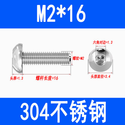 304 Stainless Steel Semi-round Head Hex Socket Head Screws Pan Head Screws Flat Round Head Mushroom Head Bolts M3 M4 M5 M6 M8