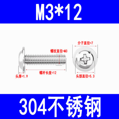 201/304 Stainless Steel Phillips Head Round Head Screw with Washer PWM Machine Screw Pan Head Phillips Head Machine Screw M3 M4 M5