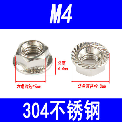 304 Stainless Steel Flange Nuts, Hexagonal with Washer, Anti-slip and Anti-loosening Nuts, M3 M4 M5 M6 M8 M10 M12 M16