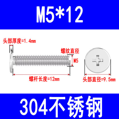 304 Stainless Steel CM Large Flat Head Screws, Phillips Head Screws, Ultra-thin Head Screws Wholesale M3 M4 M5 M6