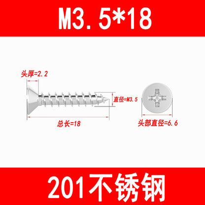 201/304 countersunk self-tapping screws, Phillips head self-tapping screws, KA pointed wood screws, M3, M3.5, M4, M5, M6