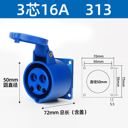 16/32A industrial plug, aviation socket connector, three-phase four-wire, 3/4/5-pin industrial waterproof mating plug